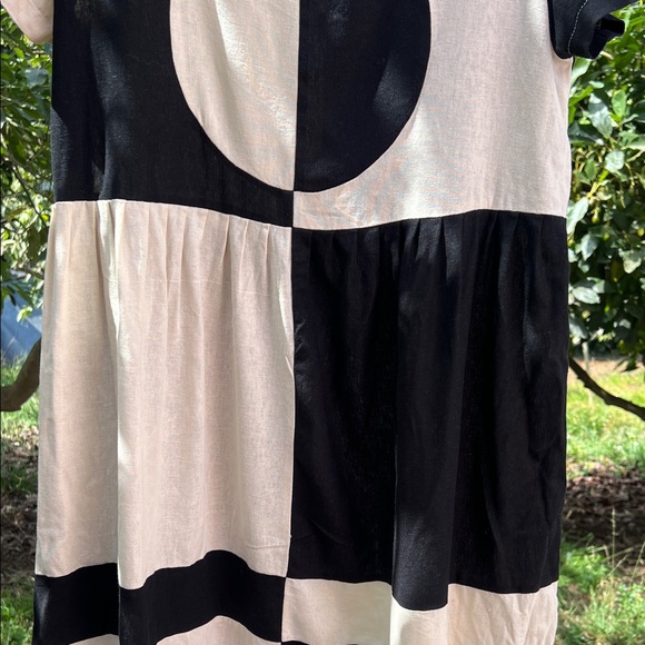 Ersa Fibers Anni dress, Asymmetrical Black and white Midi Dress - Picture 3 of 6